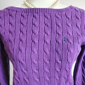 Ralph Lauren Sport Vintage 100% Cotton Cable Knit Boat Neck Sweater Size Medium